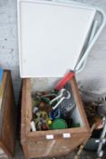 Tea Chest Containing Garden Tools, Accessories, Pa