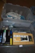Two Boxes of Extensions, Tools, Camera, etc.