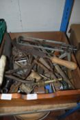 Box of Assorted Tools Including Chisels, Files, et