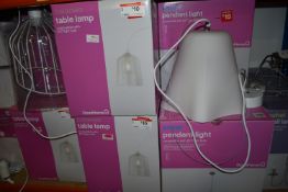 *Three Pendant Lights and Seven Clear Table Lamps