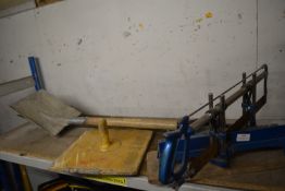 *Two Shovels, Mitre Saw, and a Plasterers Hawk