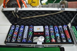 Large Aluminium Case Containing Poker Chips, Dice,
