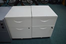 Pair of White Metal Two Drawer Filing Cabinets wit