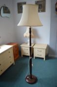 Turned Wood Standard Lamp with Cream Shade