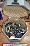 Decorative Box Containing Costume Jewellery, Watch