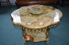 Onyx and Brass Coffee Table with Matching Dish