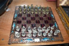 Cast Metal Chess Set on Dolphin Themed Chess Board