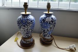 Pair of Blue & White Chinese Style Table Lamp Base