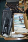 Vintage Items Including Bags, Binoculars, Postcard
