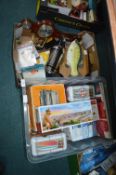 Two Boxes of Novelty Items, Tins, Billy the Bass,