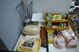 Vintage Items Including Enamel Ware, Kitchen Scale
