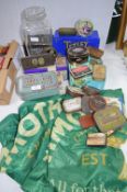 Vintage Tins and an Advertising Banner etc.