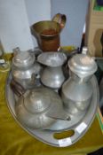 Pewter Tray, Assorted Teapots, etc.