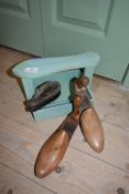 Pine Shoeshine Box and a Pair of Shoe Lasts