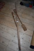 Turned Wood Spurtle, Child’s Wooden Spade, and a Clothes Prop
