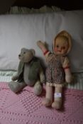 Vintage Doll and Teddy Bear