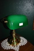 Brass Desk Lamp with Adjustable Green Glass Shade
