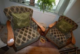 Pair of Art Deco Sunburst Sprung Seated Arm Chairs
