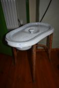 French Enamel Bidet on Cane Stand