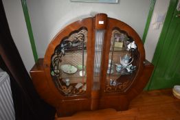 Art Deco Circular Display Cabinet with Illuminated Central Panel and Walnut Veneer 53