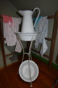 Enamel Washstand Comprising Two Bowls and Jug