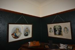 Pair of Queen Victoria and Royal Family Framed Hand Coloured Prints