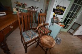 Three 1930’s Oak Dining Chairs and a Spindleback Kitchen Chair