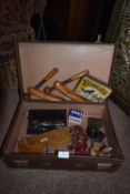 Vintage Suitcase Containing Shoe Stretchers, Bakelite Light Fittings, Drawing Set, etc.