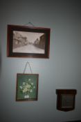 1930’s Oak Barometer, Framed Photograph, and a Framed Print