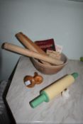 Kitchen Mixing Bowl Containing Rolling Pins etc.