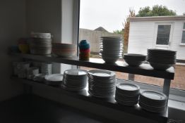 *Assorted White Crockery Including Side Plates, Ceral Bowls, Soup Bowls, Aluminium Plate Dividers,