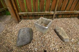 *Cast Concrete Planter and Two Rockery Stones