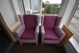 *Pair of Lilac Wingback Chairs and Two Folding Occasional Tables