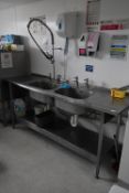*Stainless Steel Commercial Double Bowl Sink Unit with Pot Rinse, and Undershelf 195x65cm