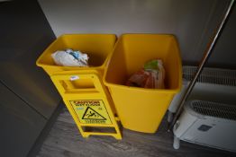 *Wet Floor Sign and Two Yellow Waste Bins
