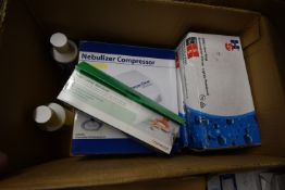 * Box Containing Lightly Powdered Examination Gloves Size: S, Nebuliser Compressor, Rope ladder, Bed