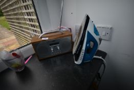 *Russell Hobbs Iron, Bush DAB Radio, Ironing Board, Coat Hangers, and Laundry Baskets