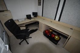 *Office Furniture Including Storage Cupboard, Side Tables, Drawer Pedestals, L-Shape Desk with
