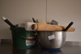 *Stainless Steel Mixing Bowl, Assorted Kitchen Tools, Rolling Pin, Sieve, etc.