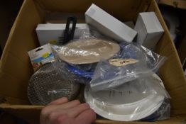 * Box Containing Two Handed Saucers, Ceramic Feeder Cups, Spread Boards, etc.