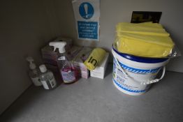 *Six Boxes of Vinyl Powder Free Gloves, Hand Sanitiser, Sanitation Wipes, etc.