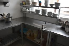 *Aluminium Framed Stainless Steel Preparation Table with Commercial Can Opener, Undershelf, and