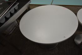 *White Circular Topped Table on Stainless Steel Base 76cm x 80cm diameter