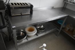 *Aluminium Framed Stainless Steel Preparation Table with Upstand to Rear, and Undershelf 145x60cm