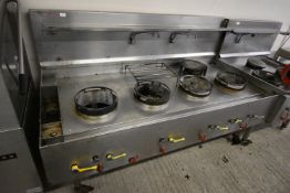 Gas Five Burner Wok Range on Wheels 135cm high x 197x96cm