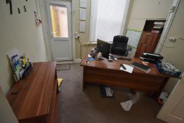 *Simulated Rosewood Office Suite Comprising of L-Shape Desk, Open Frond Bookcase, and Two Two Drawer