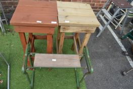 Two Wooden Stools and a Folding Kneeler