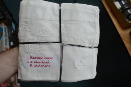 Two Embroidered Pillow Cases and Matching Bolster