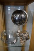 Decorative Skull, Globe, and a Tray