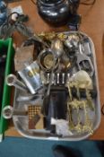 Tray Lot of Metal Collectibles Including Door Knoc